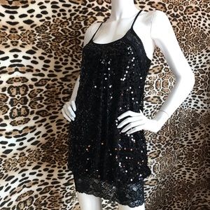 Seduction Women’s Size Small Lined Black Sequin Party Dress 35 inches Long